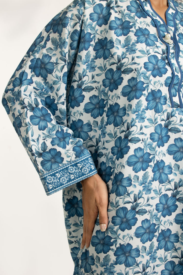 Cotton Viscose Printed White Blue Stitched Suit - Gul Ahmed