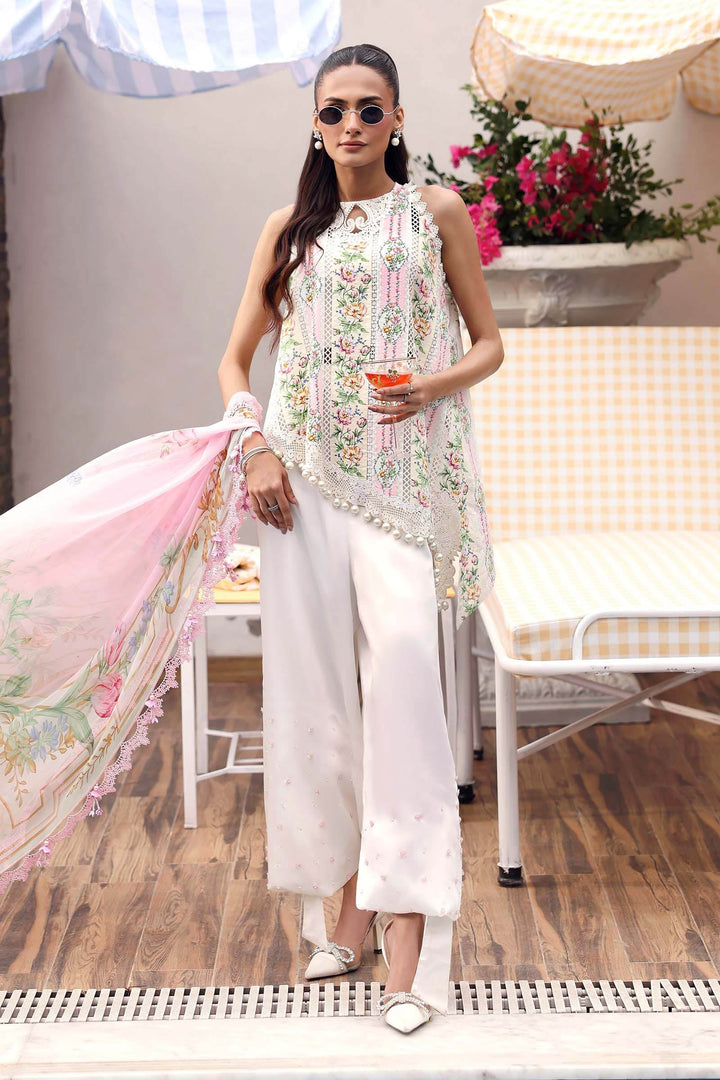 Embroidered Lawn Pink & Off White Stitched Suit - Maria B M Print '26