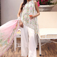 Embroidered Lawn Pink & Off White Stitched Suit - Maria B M Print '26