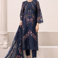 Embroidered Lawn Navy Blue Stitched Suit - Maria B