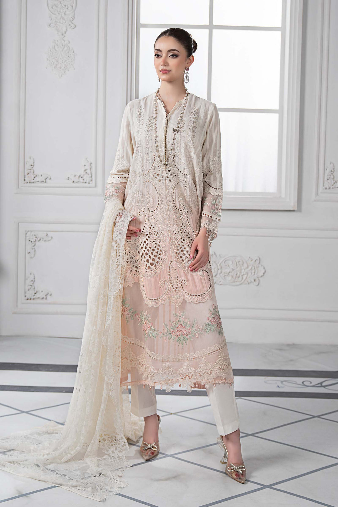 Embroidered Dobby Cream Stitched Suit - Maria B Luxury Lawn