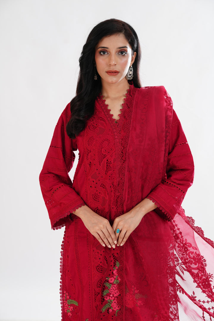 Embroidered Red Stitched Suit - Maria B Luxury Lawn