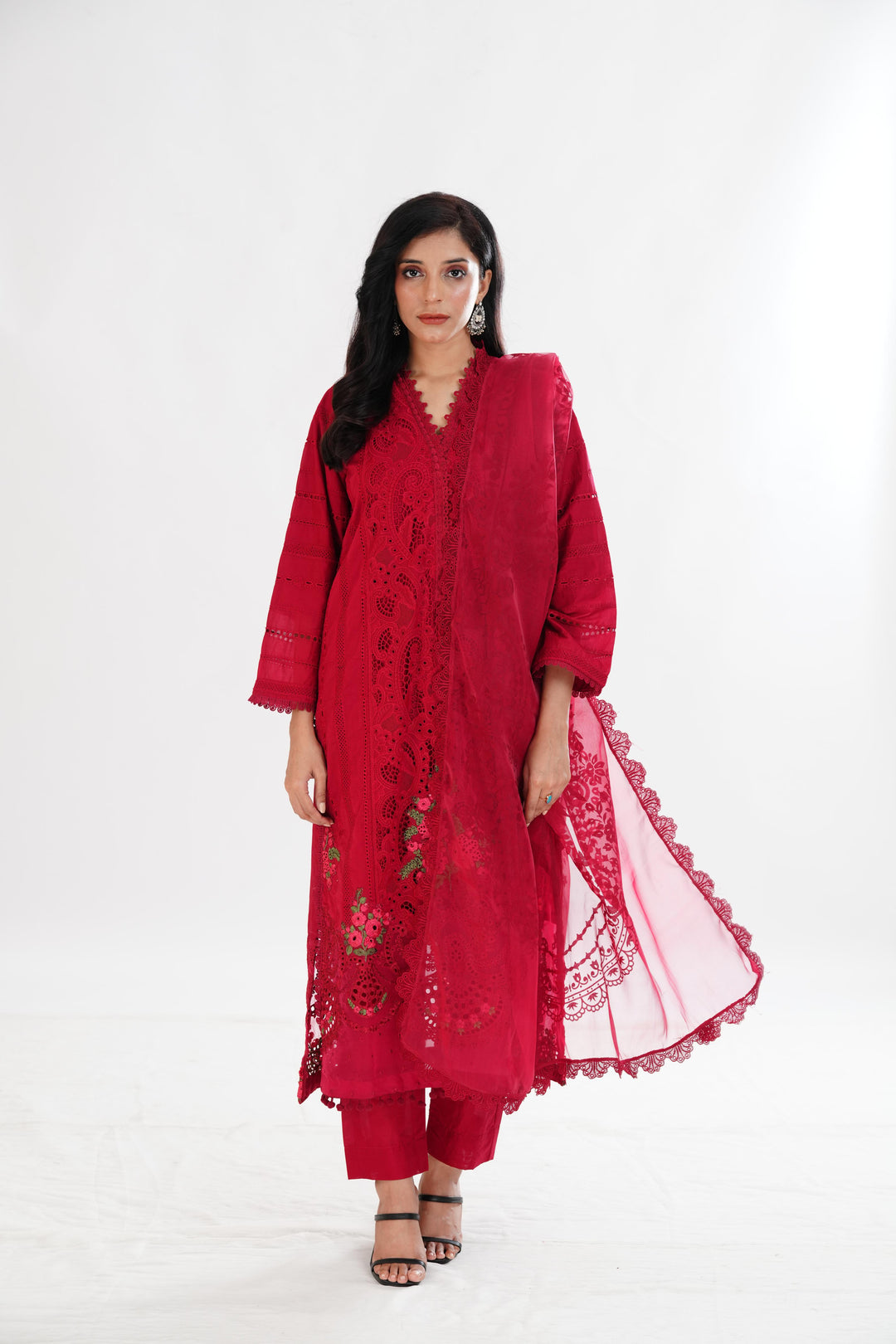 Embroidered Red Stitched Suit - Maria B Luxury Lawn