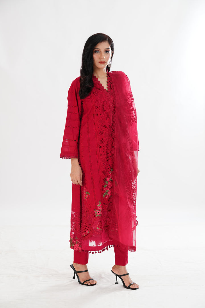 Embroidered Red Stitched Suit - Maria B Luxury Lawn