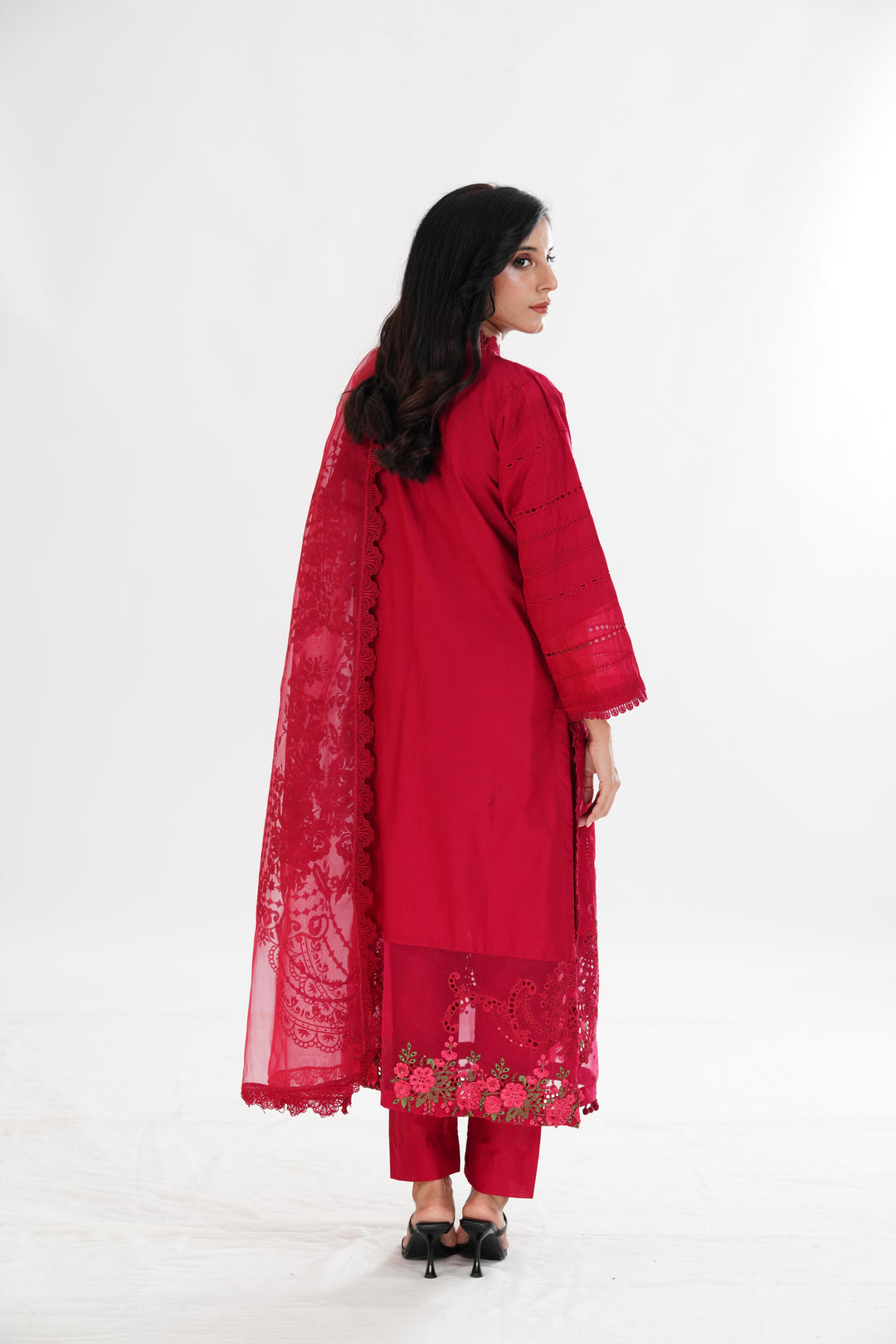 Embroidered Red Stitched Suit - Maria B Luxury Lawn