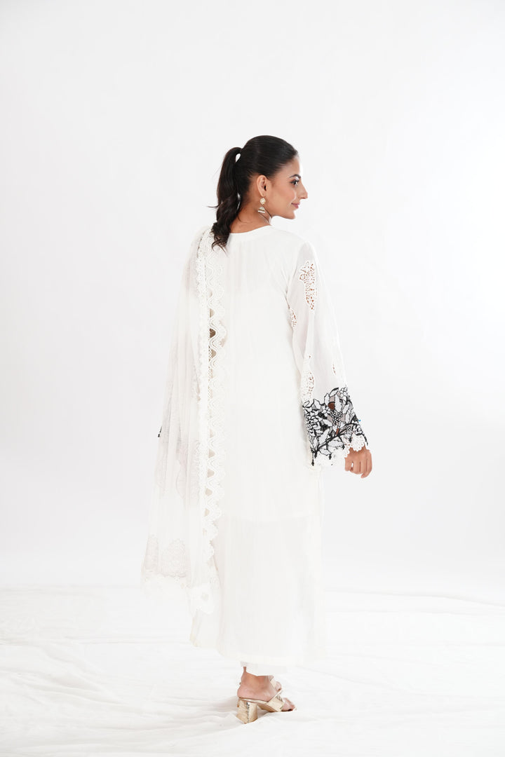 Embroidered Paper Cotton Off White Stitched Suit - Maria B Luxury Lawn