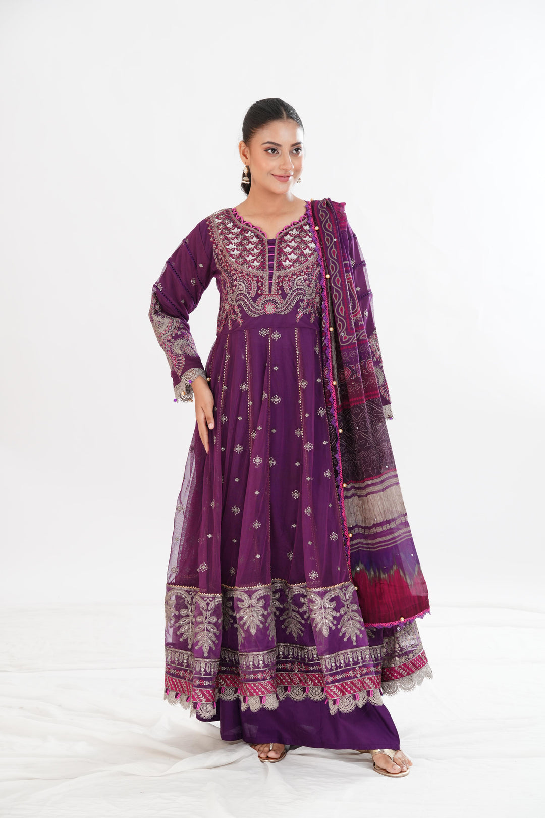 Embroidered Net Magenta Stitched Suit - Maria B Luxury Lawn