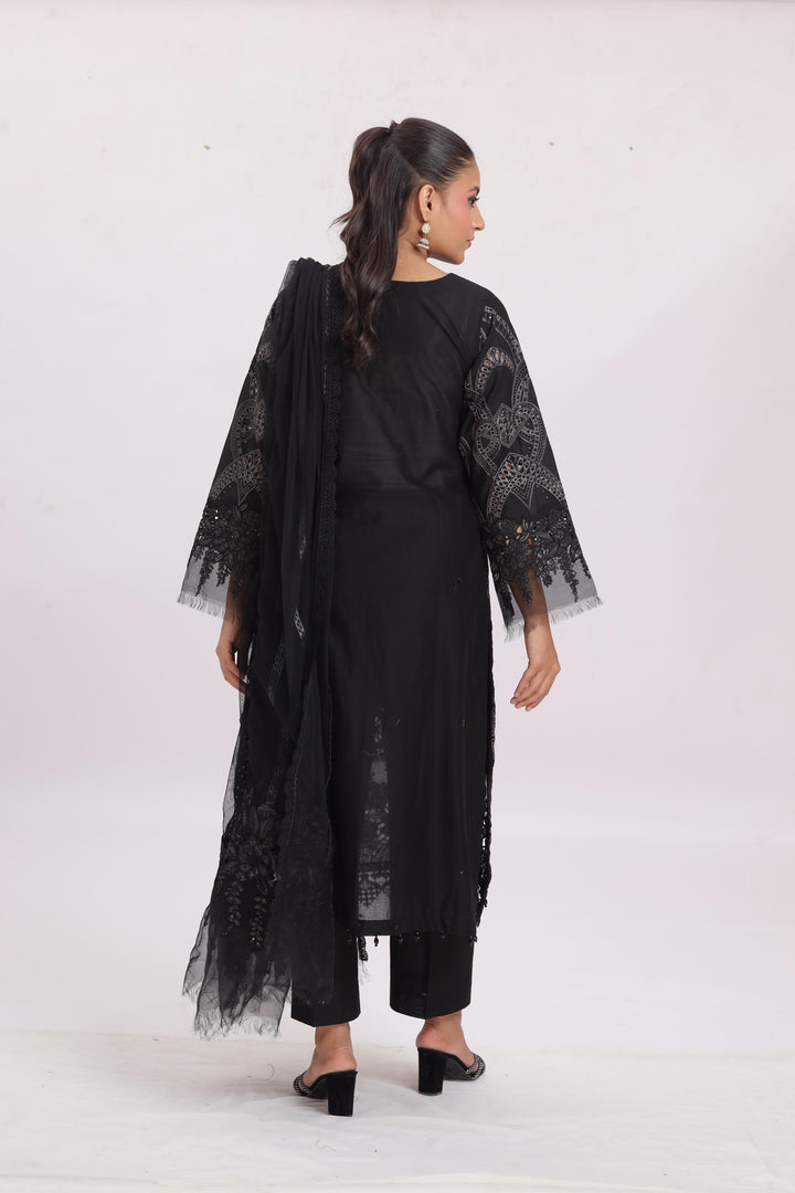 Embroidered Lawn Black Stitched Suit - Maria B Luxury Lawn
