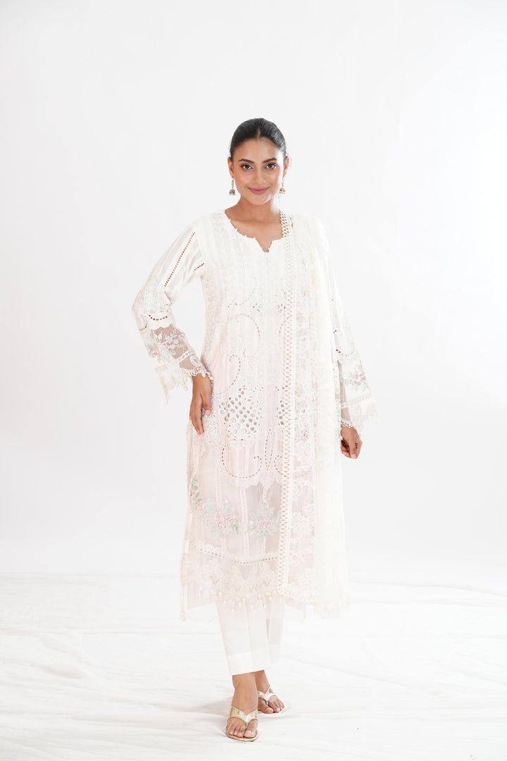 Embroidered Dobby Cream Stitched Suit - Maria B Luxury Lawn