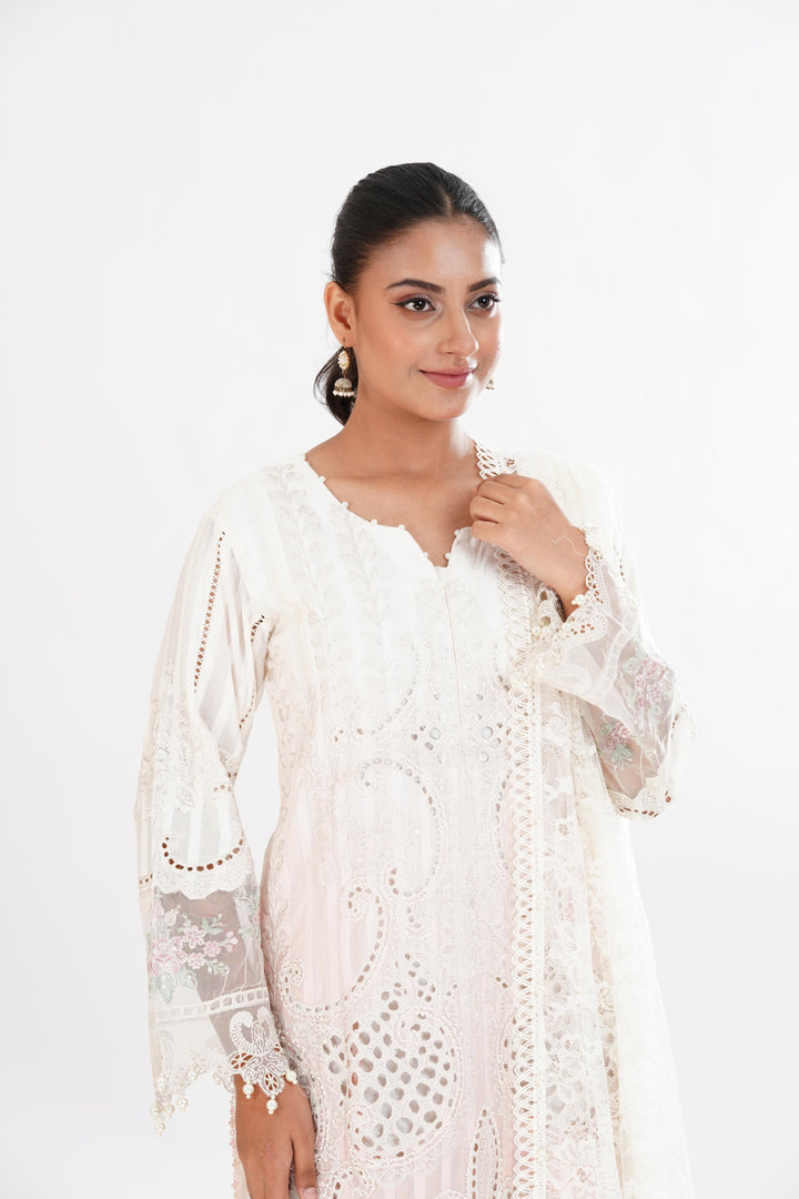Embroidered Dobby Cream Stitched Suit - Maria B Luxury Lawn
