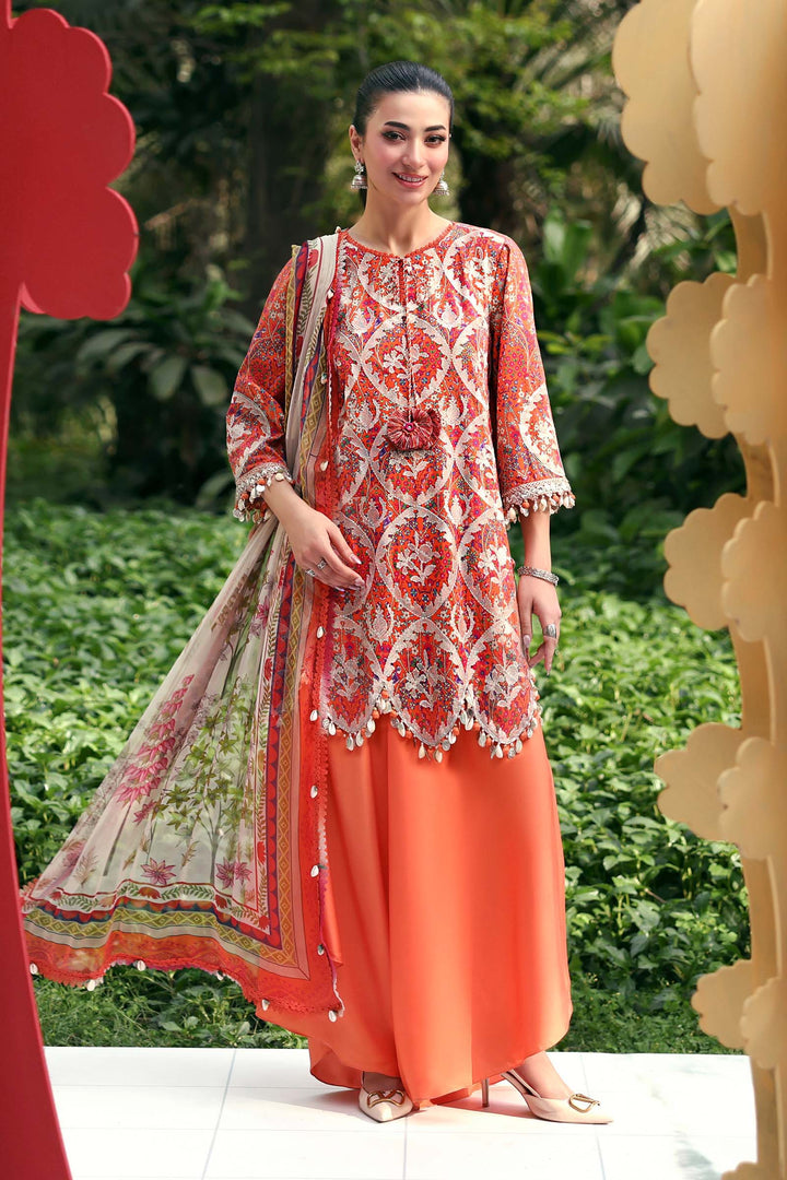 Embroidered Lawn Orange Stitched Suit - Maria B M Print '26