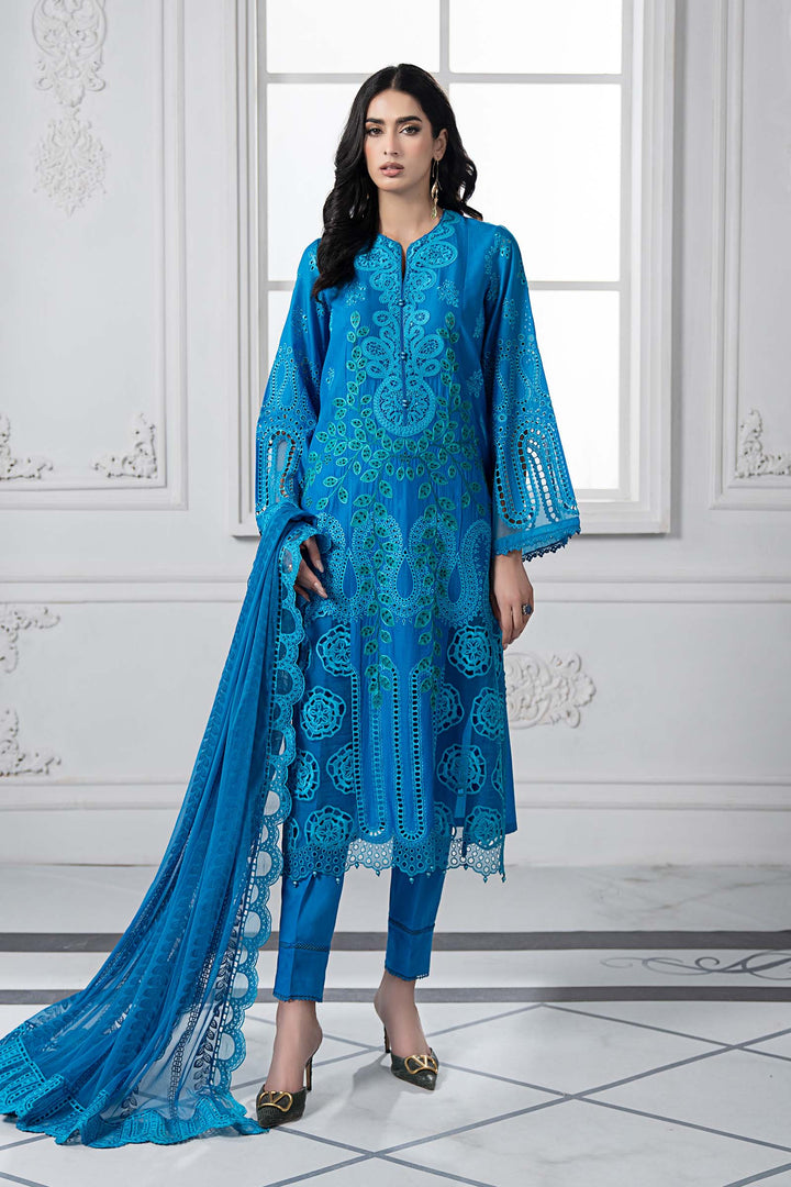 Embroidered Blue Stitched Suit - Maria B Luxury Lawn