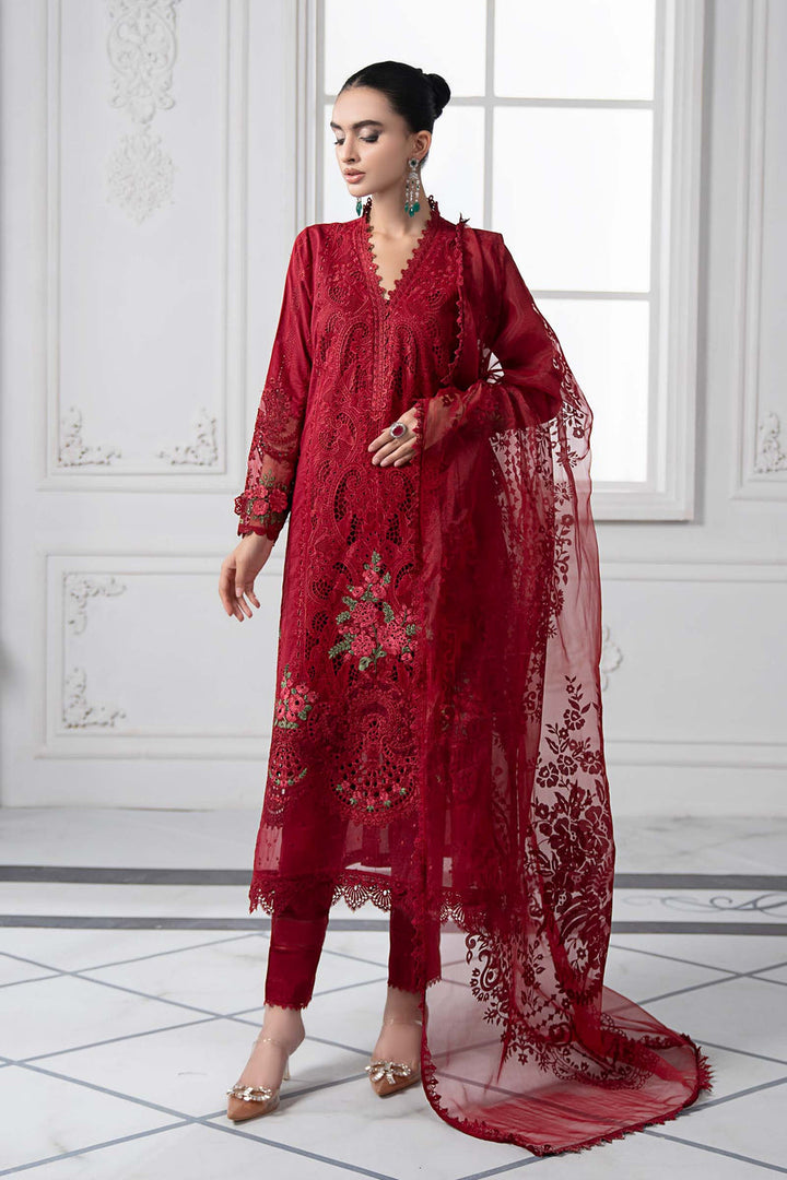 Embroidered Red Stitched Suit - Maria B Luxury Lawn