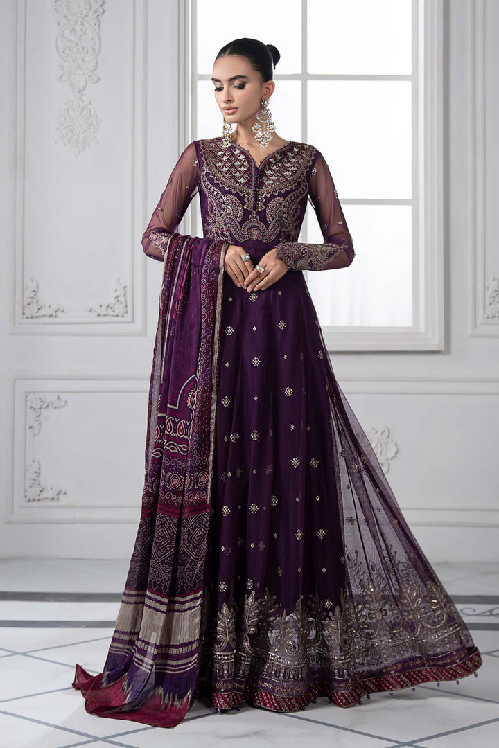 Embroidered Net Magenta Stitched Suit - Maria B Luxury Lawn