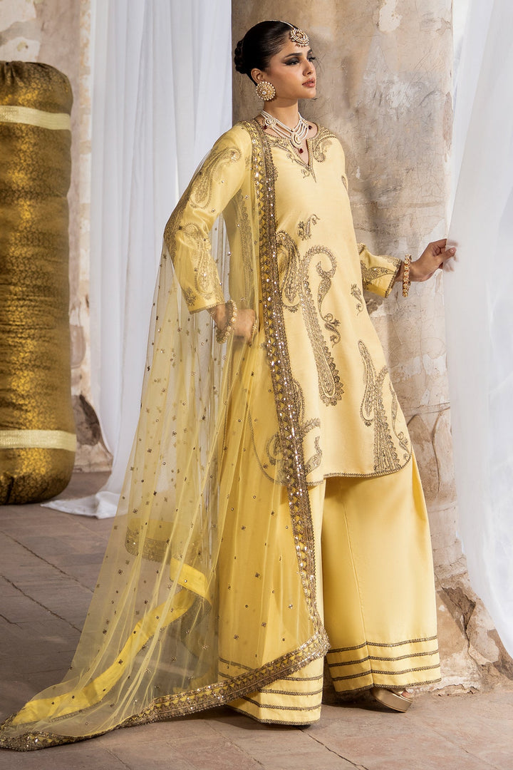 Embroidered Raw Silk Yellow Stitched Suit - Charizma