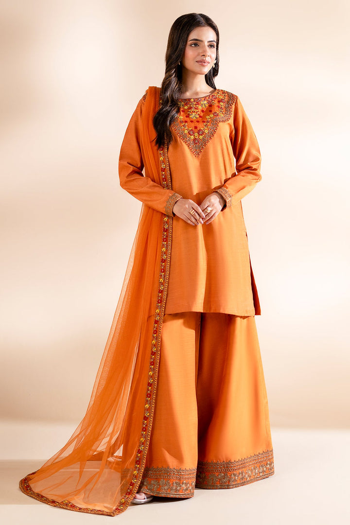 Embroidered Orange Stitched Suit - Charizma