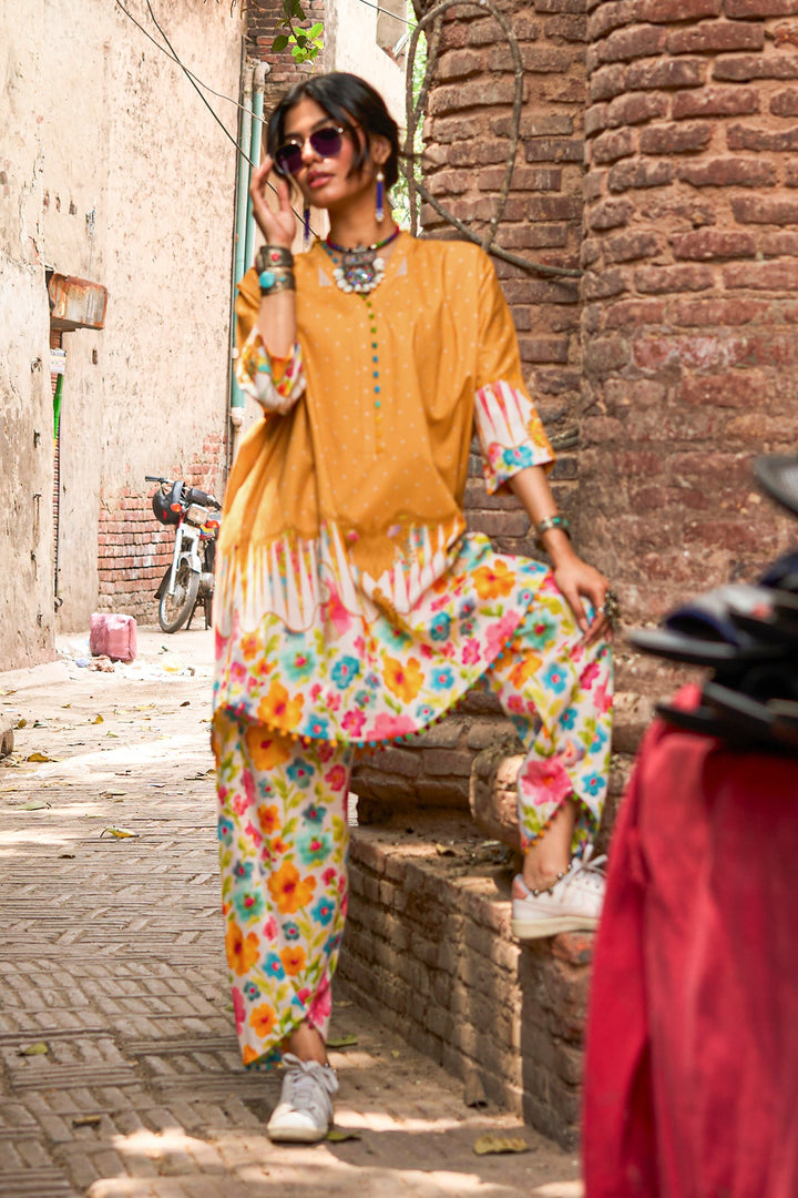 Lawn Mustard Stitched Suit - Charizma