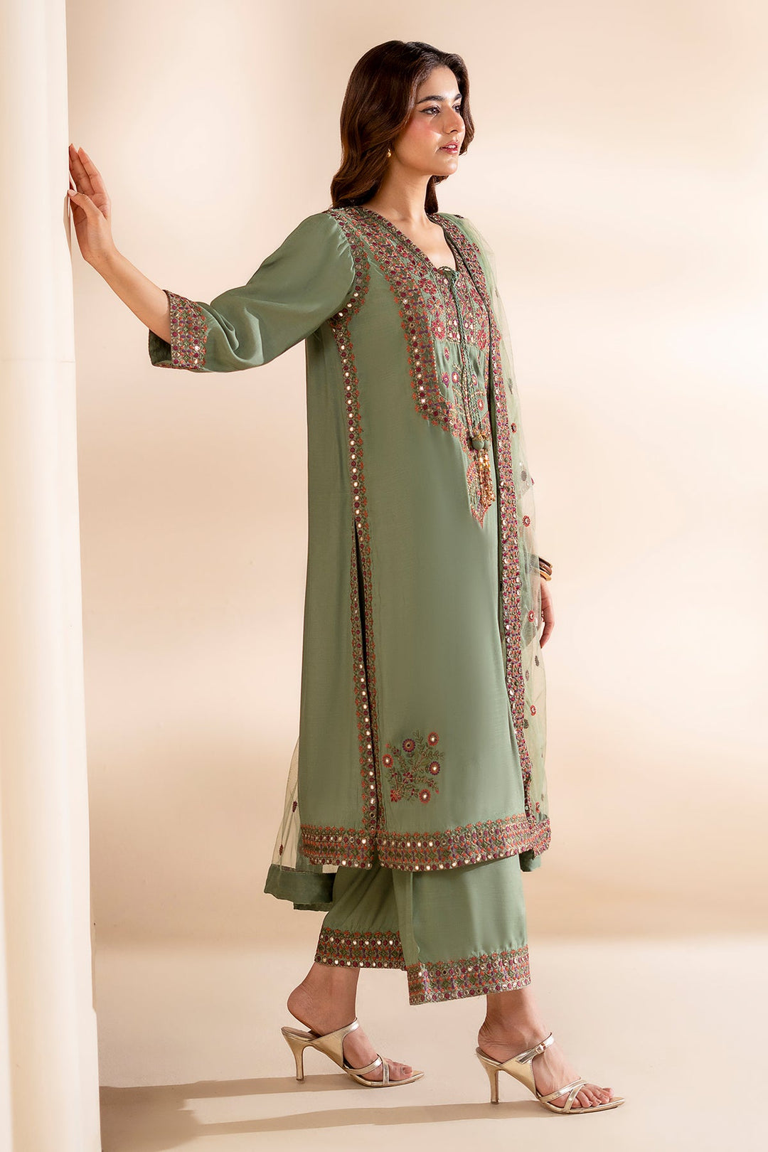 Silk Aqua Stitched Suit - Charizma