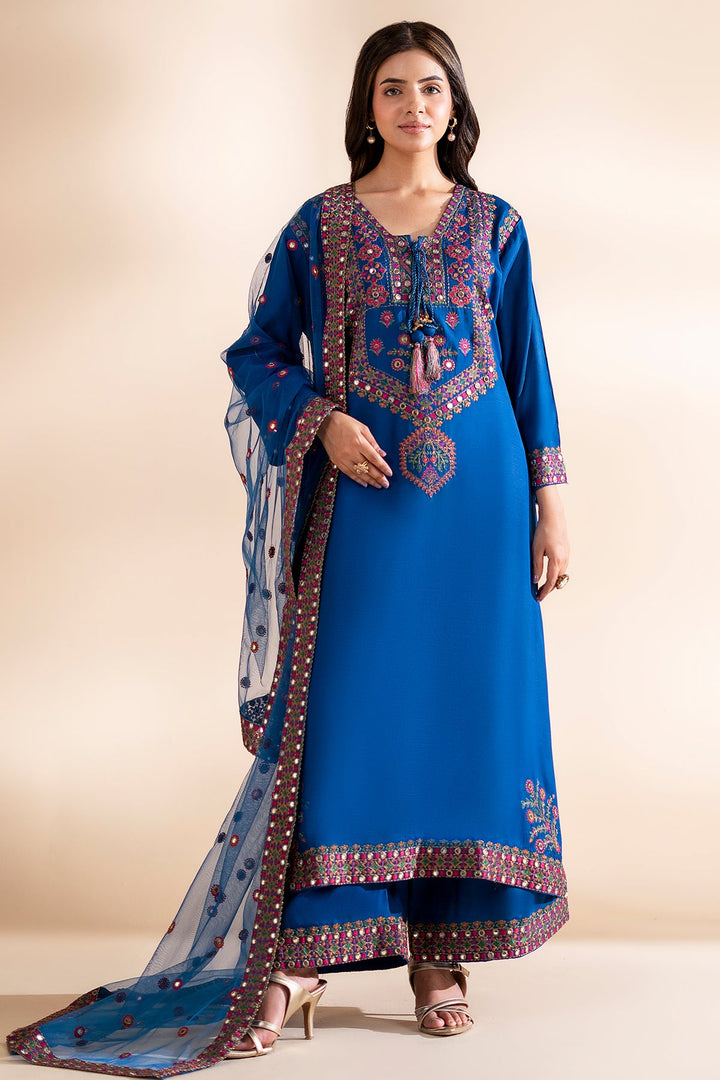 Silk Blue Stitched Suit - Charizma