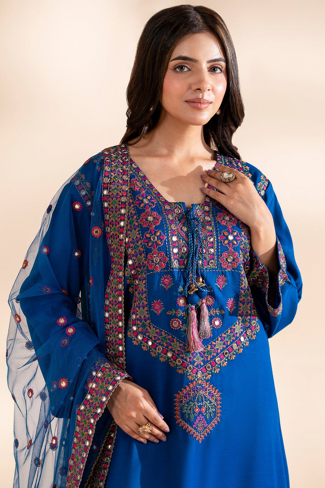Silk Blue Stitched Suit - Charizma