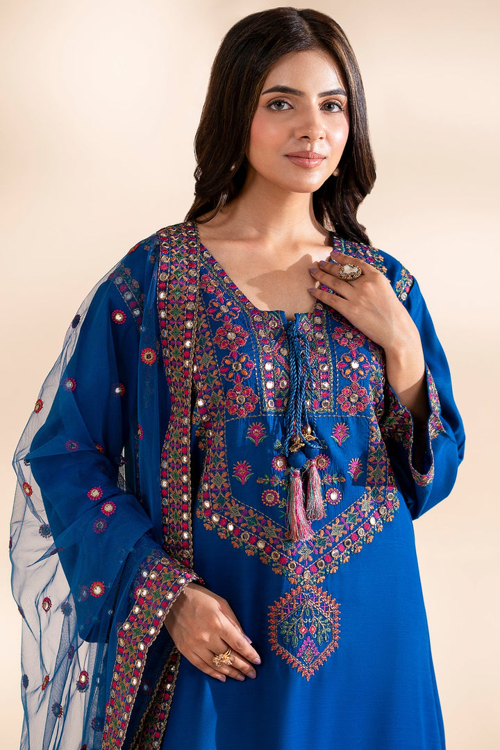 Silk Blue Stitched Suit - Charizma