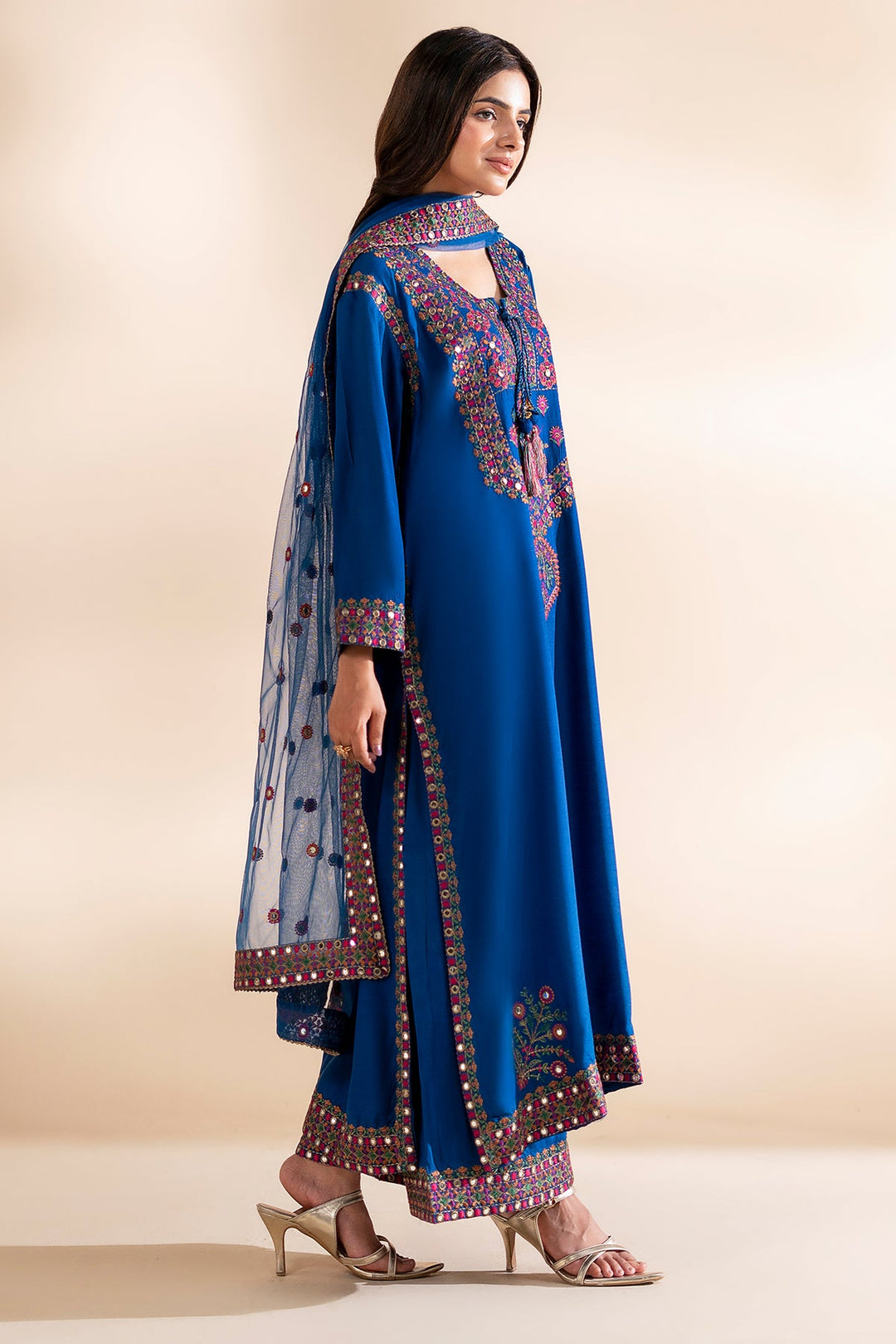 Silk Blue Stitched Suit - Charizma