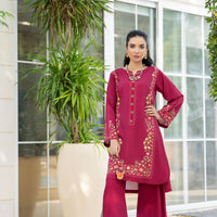 Slub Pashmina Maroon Stitched Suit - Raqsam