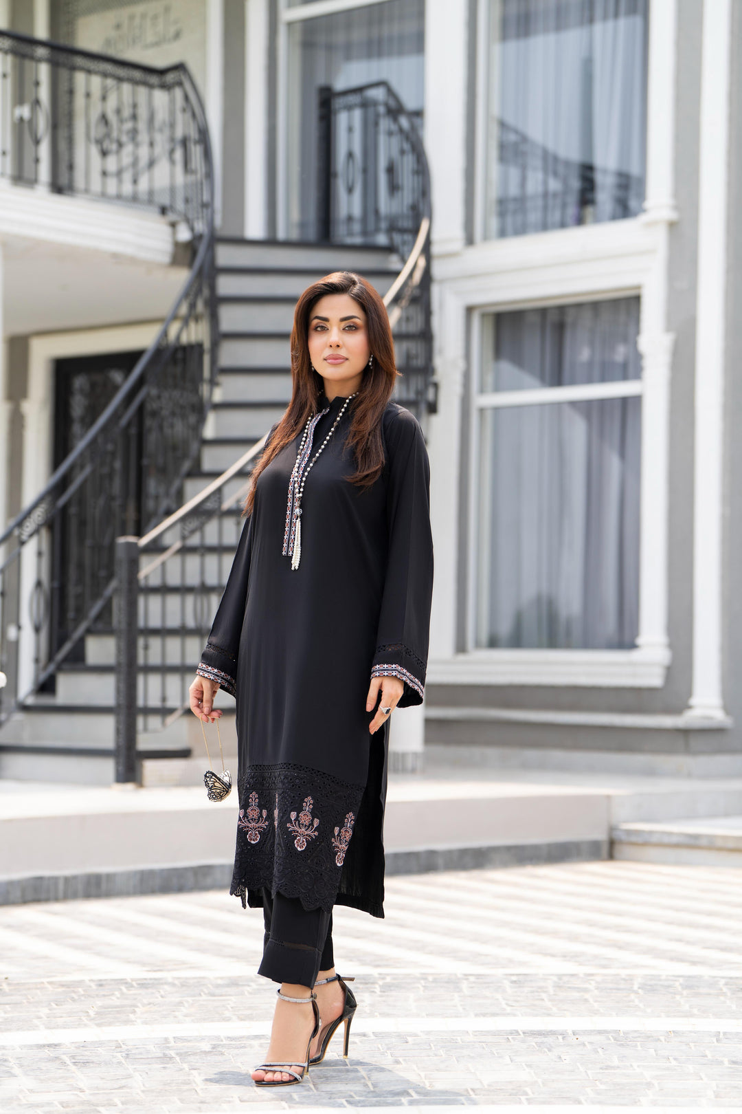 Embroidered Linen Black Stitched Suit - Raqsam