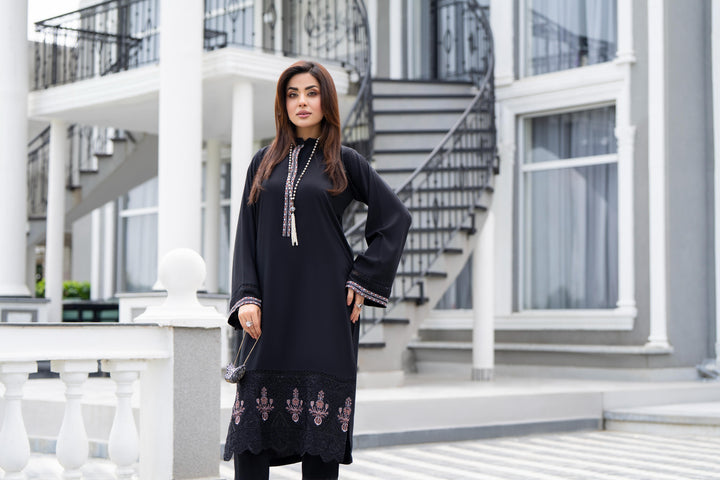 Embroidered Linen Black Stitched Suit - Raqsam