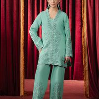 Embroidered Organza Green Stitched Suit - Asim Jofa