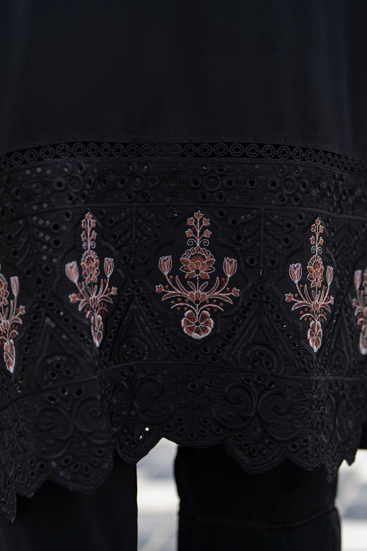Embroidered Linen Black Stitched Suit - Raqsam