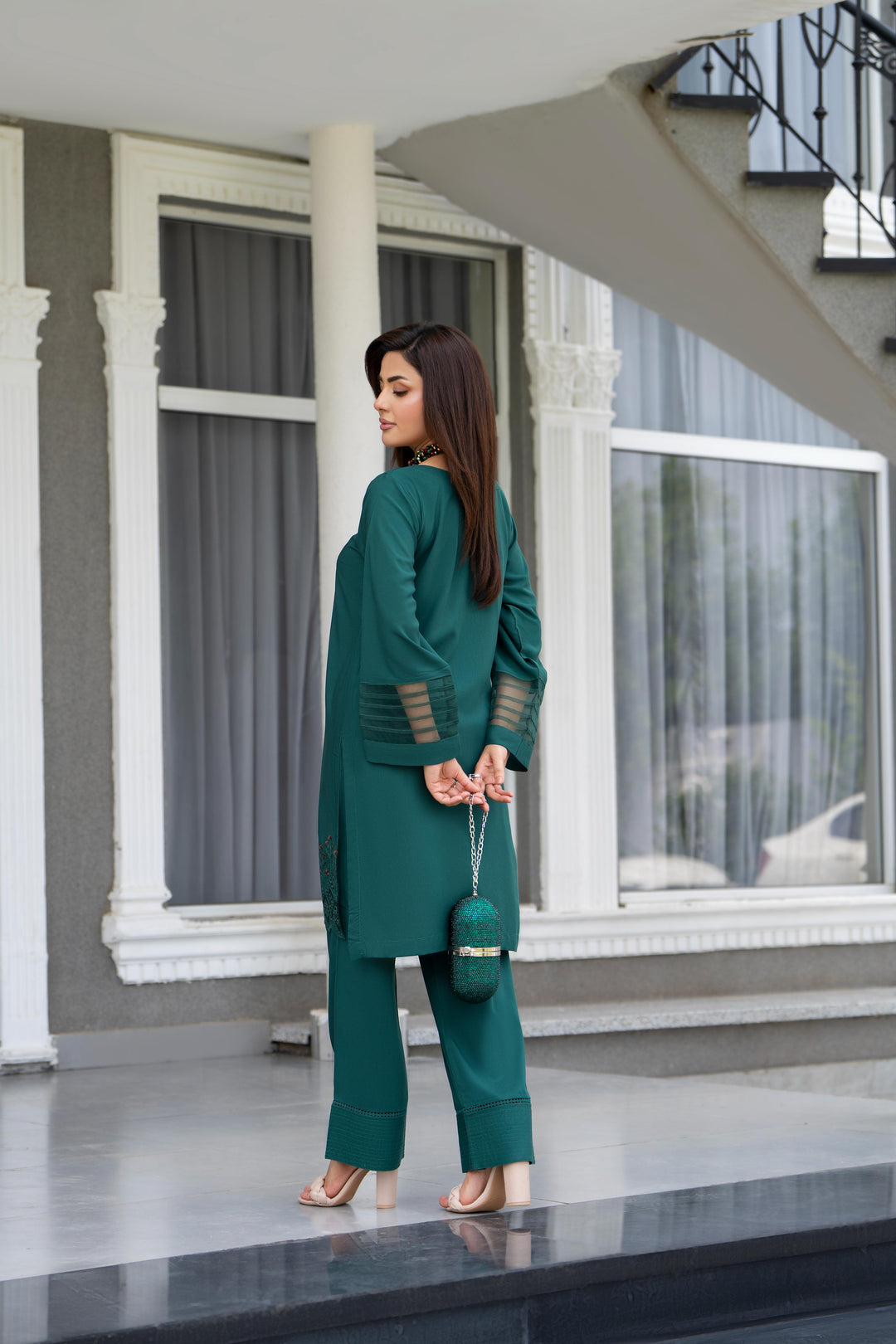 Embroidered Linen Green Stitched Suit - Raqsam