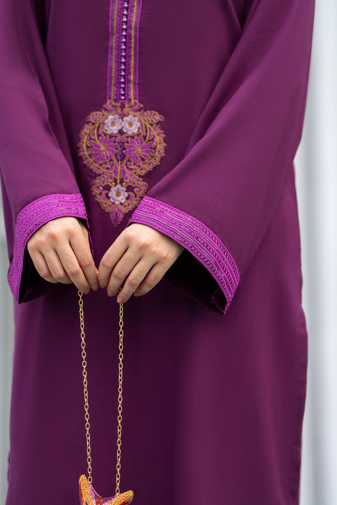 Embroidered Linen Purple Stitched Suit - Raqsam