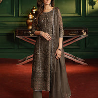 Embroidered Chiffon Brown Stitched Suit - Asim Jofa