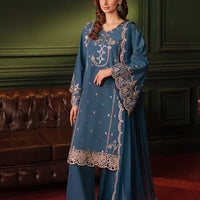 Embroidered Silk Blue Stitched Suit - Asim Jofa