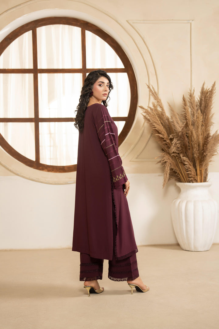 Linen Plum Stitched Suit  - Raqsam
