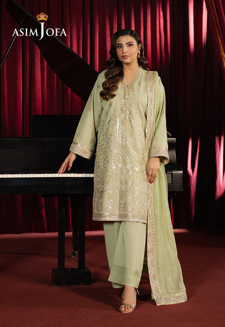 Embroidered Boski Silk Pista Stitched Suit - Asim Jofa