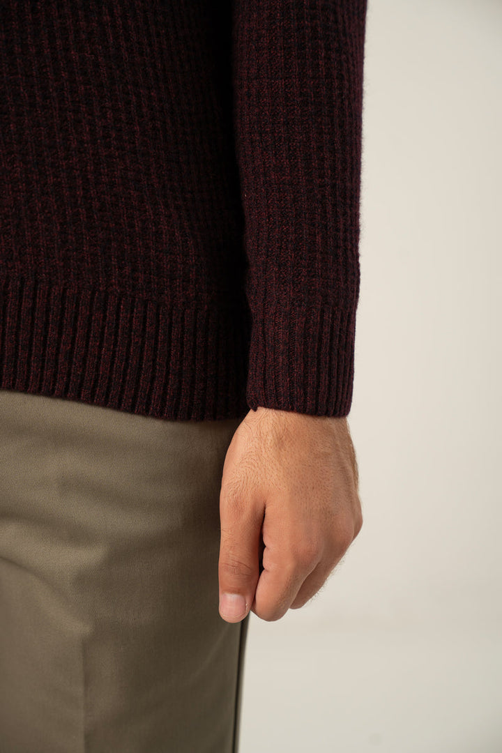 Lambs Wool Burgundy Designer Zipper Sweater - Cambridge