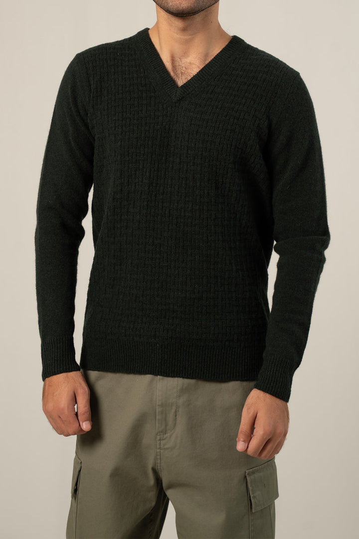 Lambs Wool Green Designer Sweater - Cambridge