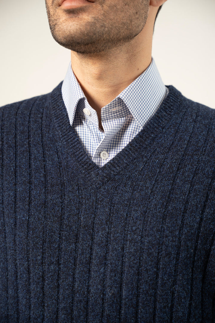 Lambs Wool Navy Designer Sweater - Cambridge
