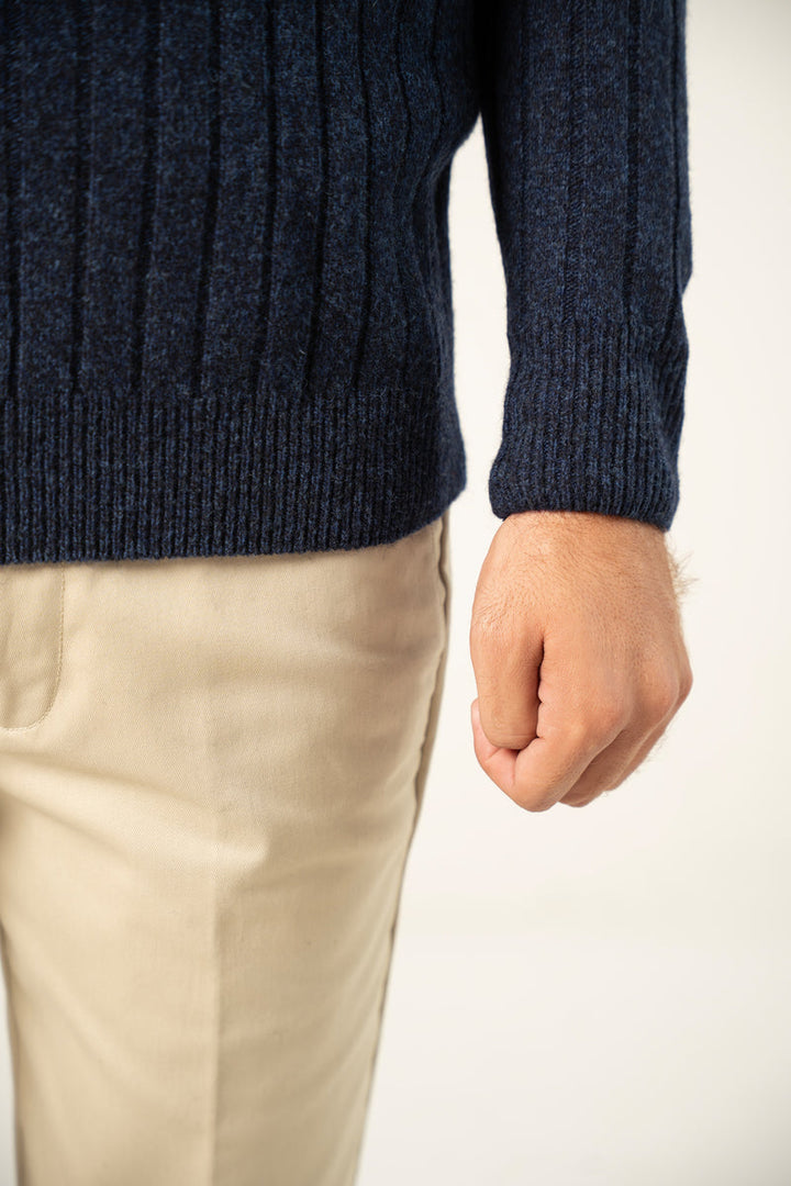 Lambs Wool Navy Designer Sweater - Cambridge