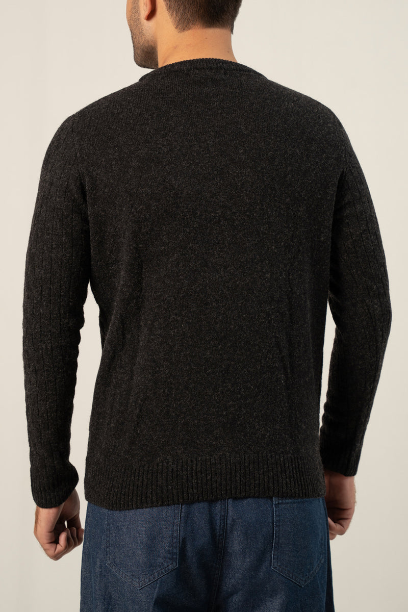 Lambs Wool Charcoal Designer Sweater - Cambridge