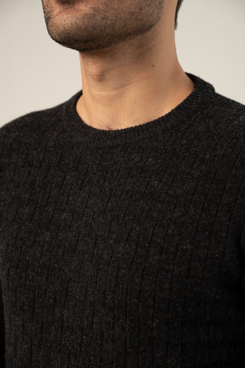 Lambs Wool Charcoal Designer Sweater - Cambridge