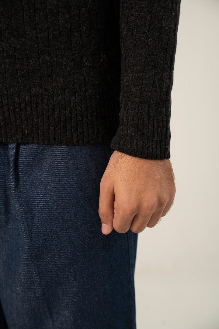 Lambs Wool Charcoal Designer Sweater - Cambridge