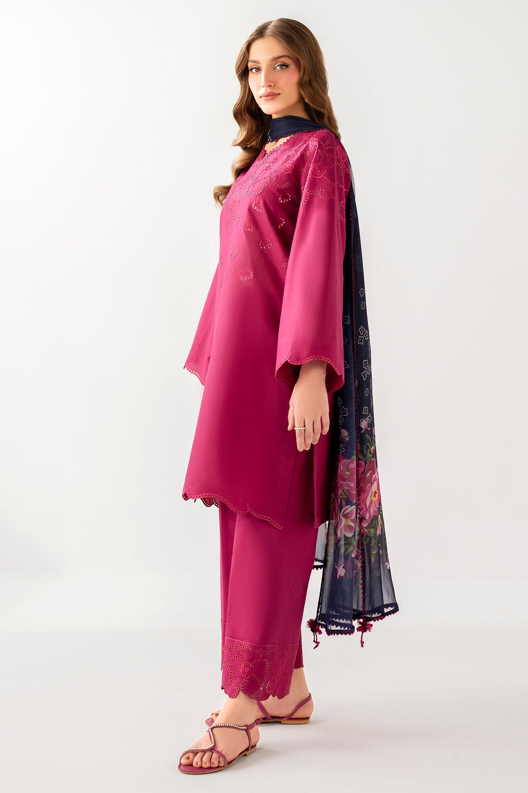 Embroidered Lawn Hot Pink Stitched Suit - Jazmin