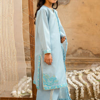 Raw Silk Sky Blue Stitched Suit - Charizma