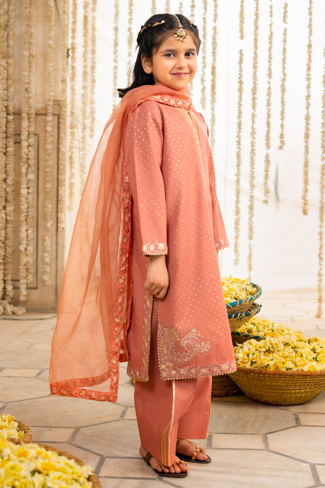 Raw Silk Peach Stitched Suit - Charizma