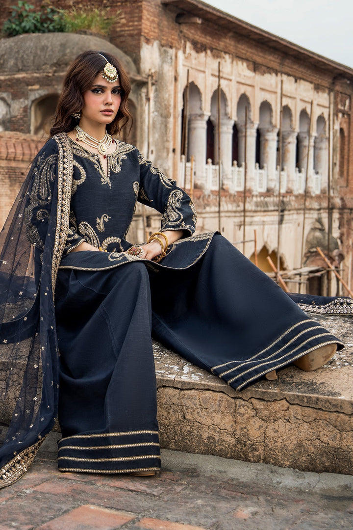 Embroidered Raw Silk Black Stitched Suit - Charizma