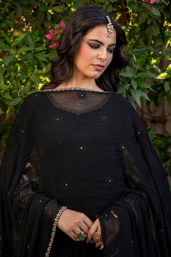 Chiffon Black Stitched Suit - Charizma