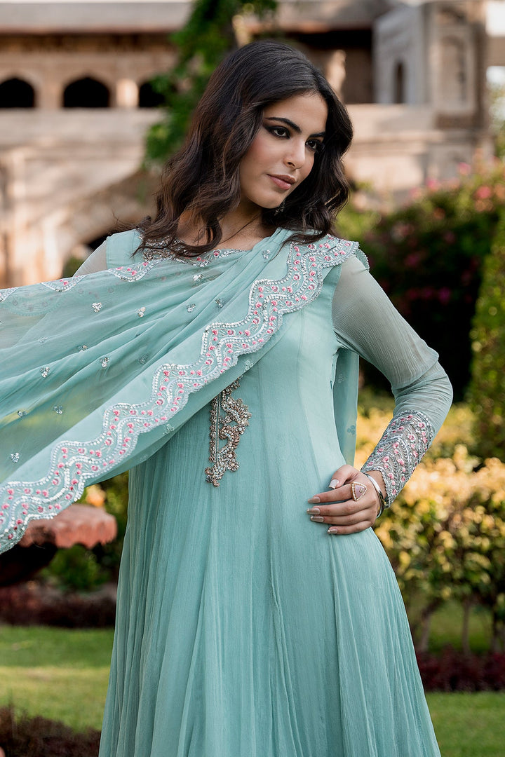Chiffon Sky Blue Stitched Suit - Charizma